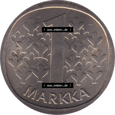 Münze Finnland / SUOMI Umlaufmünzen Sammlung in PNG 1969-1993, 1 Finnische Mark, Markka 1976 (Stück 1), SUOMEN TASAVALTA (6)... Sammlung