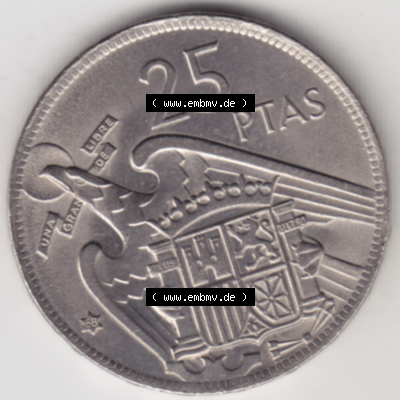 Münze Spanien / España Umlaufmünzen Sammlung in PNG 1957-1957, 25 Peseten 1968 (1) - Digitales Münzen-Bildmaterial einer spanischen... Sammlung