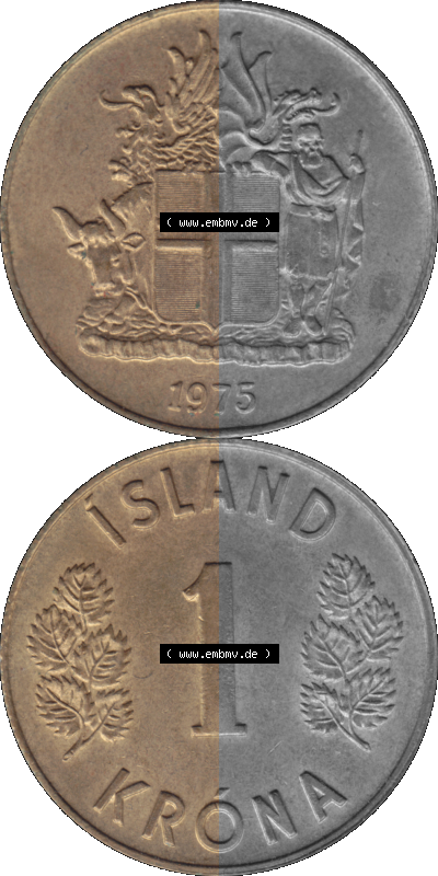 Island Umlaufmünze 1967-1975, 1 KR Krone 1975 Sammlung