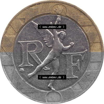 Münze Frankreich Umlaufmünzen Sammlung in PNG 1991-1991, 10 Francs-01 1991 (Stück 1) (6) - Digitales Münzen-Bildmaterial einer... Sammlung