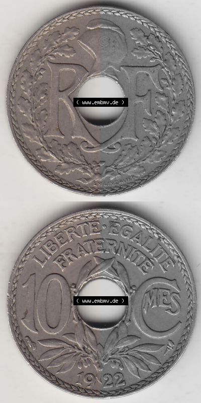 Münze Frankreich Umlaufmünzen Sammlung in PNG 1917-1938, 10 Centimes, RF - Frankreich 10 CMES EGALITÉ FRATERNITÉ LIBERTÉ... Sammlung