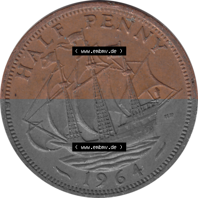 Münzen Großbritannien Umlaufmünzen Sammlung in PNG Großbritannien 1954-1970, Half Penny, Halber Pence 1964 (Stück 3), Elisabeth... Sammlung