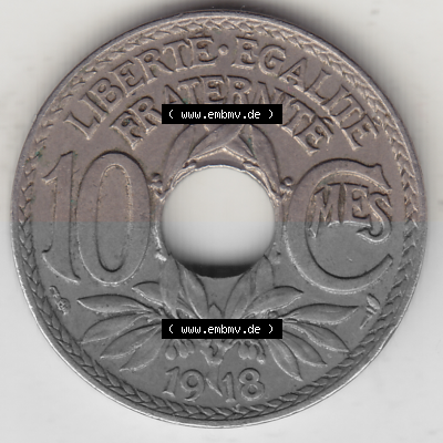 Münze Frankreich Umlaufmünzen Sammlung in PNG 1917-1938, 10 Centimes, 10 CMES EGALITÉ FRATERNITÉ LIBERTÉ 1918 (Stück 1)... Sammlung
