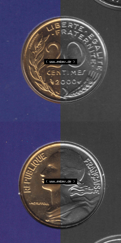 Münze Frankreich Umlaufmünzen Sammlung in PNG 2000, 20 Centimes (4) - Digitales Münzen-Bildmaterial einer französischen Francs... Sammlung
