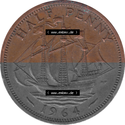 Münzen Großbritannien Umlaufmünzen Sammlung in PNG Großbritannien 1954-1970, Half Penny, Halber Pence 1964 (Stück 2), Elisabeth... Sammlung