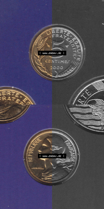 Münze Frankreich Umlaufmünzen Sammlung in PNG 2000, 5 Centimes (4) - Digitales Münzen-Bildmaterial einer französischen Francs... Sammlung