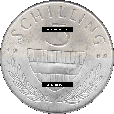 5 / Fünf Schilling Österreich in original Farbgebung von Scanner transparenten PNG 1960-1968, 5 Fünf Schilling 1968 (Stück... Sammlung