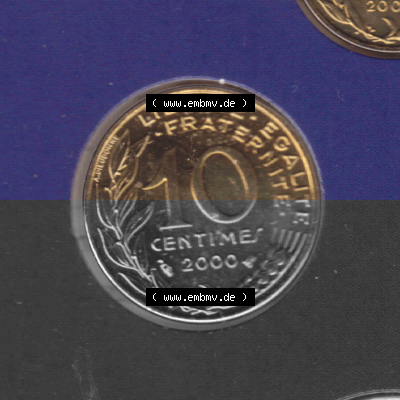 Münze Frankreich Umlaufmünzen Sammlung in PNG 2000, 10 Centimes (1) - Digitales Münzen-Bildmaterial einer französischen Francs... Sammlung