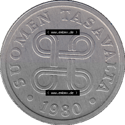 Alte Münzen KMS Finnland, Kursmünzensatz 1980 in Stempelglanz als digitales Computerbild in transparenten PNG 1977-1990, 5 Penny... Sammlung