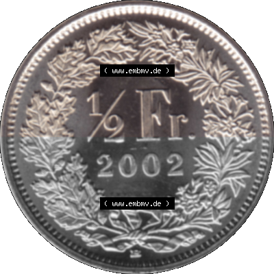 KMS Schweiz in original Farbgebung vom Scanner transparenten PNG 1983-2018, 1/2 Franken 2002 Sammlung