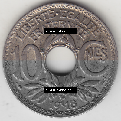 Münze Frankreich Umlaufmünzen Sammlung in PNG 1917-1938, 10 Centimes, 10 CMES EGALITÉ FRATERNITÉ LIBERTÉ 1918 (Stück 2)... Sammlung