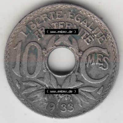 Münze Frankreich Umlaufmünzen Sammlung in PNG 1917-1938, 10 Centimes, 10 CMES EGALITÉ FRATERNITÉ LIBERTÉ 1933 (Stück 1)... Sammlung