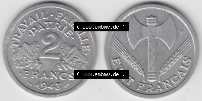 Münze Frankreich Umlaufmünzen Sammlung in PNG 1943-1944, 2 Francs, Franken 1943 (3) - Digitales Münzen-Bildmaterial einer französischen... Sammlung