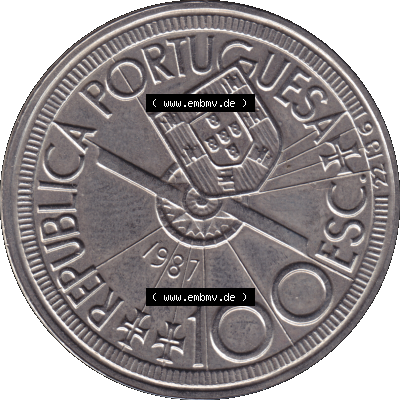 'Alte Gedenkmünze aus Portugal als PNG-Grafik 1987, 100 Escudos, Diogo Cao 1486. Vorderseite der Gedenkmünze aus Portugal zum... Sammlung