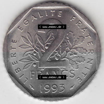 Münze Frankreich Umlaufmünzen Sammlung in PNG 1993-1993, 2 Francs Jean Moulin (1) - Digitales Münzen-Bildmaterial einer französischen... Sammlung