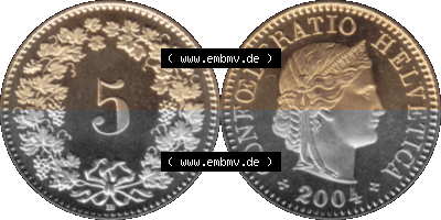 KMS Schweiz in original Farbgebung vom Scanner transparenten PNG 1979-2018, 5 Rappen 2004 Sammlung