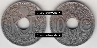 Münze Frankreich Umlaufmünzen Sammlung in PNG 1917-1938, 10 Centimes, RF - Frankreich 10 CMES EGALITÉ FRATERNITÉ LIBERTÉ... Sammlung