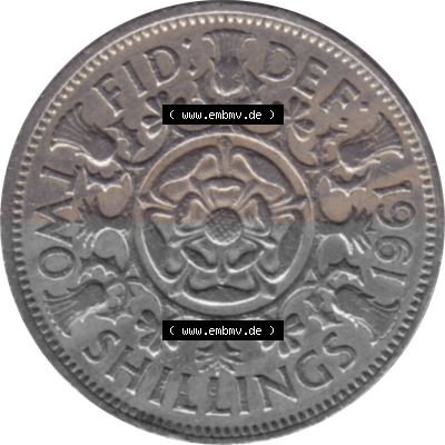 Münzen Großbritannien Umlaufmünzen Sammlung in PNG Großbritannien 1954-1970, 2 Schilling-Florin, Two Shillings, 1961 (Stück... Sammlung