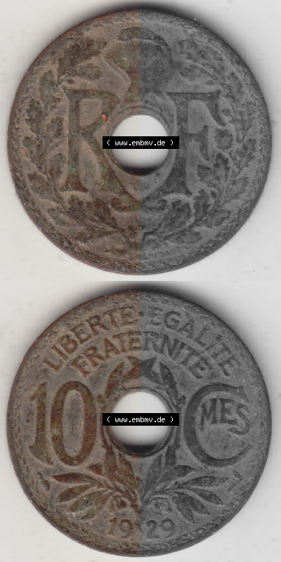 Münze Frankreich Umlaufmünzen Sammlung in PNG 1917-1938, 10 Centimes, 10 CMES EGALITÉ FRATERNITÉ LIBERTÉ 1929 (Stück 1)... Sammlung