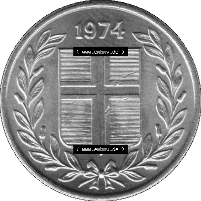 Island Umlaufmünze 1969-1974, 50 Aurar, Fünfzig Aura 1974 (Stück 1) Graustufen Sammlung