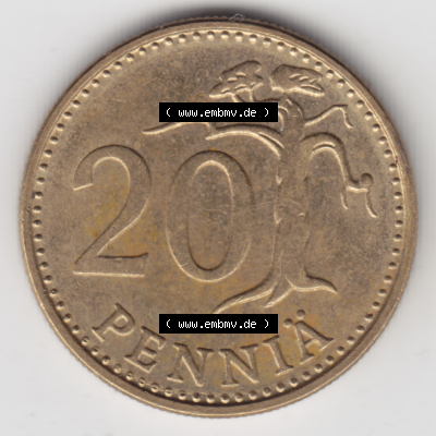 Münze Finnland / SUOMI Umlaufmünzen Sammlung in PNG 1963-1990, 20 Penniä (1) - Digital Münzen-Bildmaterial einer Münze aus... Sammlung