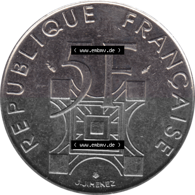 Münze Frankreich Umlaufmünzen Sammlung in PNG 1989-1989, 5 Francs Franken Eiffelturm 1989 (Stück 1) (5) - Digitales Münzen-Bildmaterial... Sammlung
