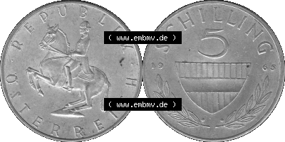 5 / Fünf Schilling Österreich in s/w Schwarzweiß bzw. Graustufen Farbgebung von Scanner transparenten PNG 1960-1968, 5 Fünf... Sammlung