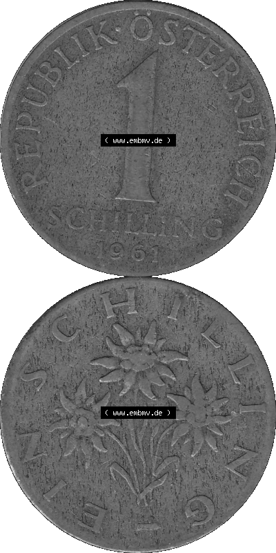 Österreich 1 / Ein Schilling in Graustufen 1959-2001, 1 Schilling 1961 (Stück 1) Graustufen Sammlung