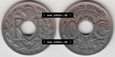 Münze Frankreich Umlaufmünzen Sammlung in PNG 1917-1938, 10 Centimes, RF - Frankreich 10 CMES EGALITÉ FRATERNITÉ LIBERTÉ... Sammlung