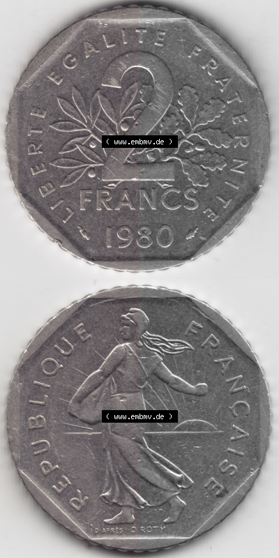 Münze Frankreich Umlaufmünzen Sammlung in PNG 1979-2001, 2 Francs Säerin Semeuse (4) - Digitales Münzen-Bildmaterial einer... Sammlung