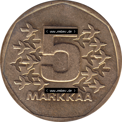 Münze Finnland / SUOMI Umlaufmünzen Sammlung in PNG 1972-1978, 5 finnische Mark, Markkaa, 1978 (Stück 1) (6) - Digital Münzen-Bildmaterial... Sammlung