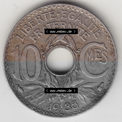 Münze Frankreich Umlaufmünzen Sammlung in PNG 1917-1938, 10 Centimes - Cmes 1935 (Stück 1) (2) - Digitales Münzen-Bildmaterial... Sammlung