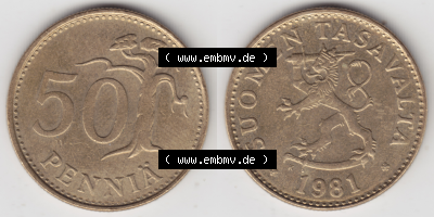 Münze Finnland / SUOMI Umlaufmünzen Sammlung in PNG 1963-1990, 50 Penniä (3) - Digital Münzen-Bildmaterial einer Münze aus... Sammlung