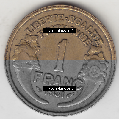 Münze Frankreich Umlaufmünzen Sammlung in PNG 1931-1941, 1 Franken, 1 Franc, 1931 (Stück 1) LIBERTE EGALITE FRATERNITE (2)... Sammlung