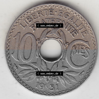 Münze Frankreich Umlaufmünzen Sammlung in PNG 1917-1938, 10 Centimes, 10 CMES EGALITÉ FRATERNITÉ LIBERTÉ 1931 (Stück 2)... Sammlung