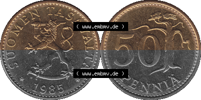 Alte Münzen KMS Finnland, Kursmünzensatz 1976 in Stempelglanz als digitales Computerbild in transparenten PNG 1963-1990, 50... Sammlung