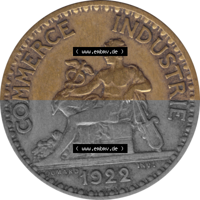 Münze Frankreich Umlaufmünzen Sammlung in PNG 1920-1927, 1 Francs, Franken 1922 (Stück 1) (6) - Digitales Münzen-Bildmaterial... Sammlung