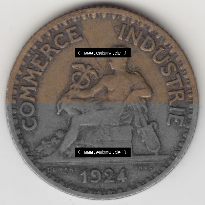 Münze Frankreich Umlaufmünzen Sammlung in PNG 1920-1927, 1 Franken BON POUR 1 FRANC 1924 (Stück 1) (1) - Digitales Münzen-Bildmaterial... Sammlung
