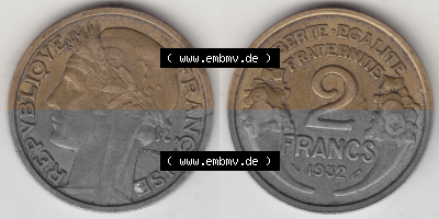 Münze Frankreich Umlaufmünzen Sammlung in PNG 1931-1941, 2 Franken 1932 (Stück 2) LIBERTE EGALITE FRATERNITE (3) - Digitales... Sammlung