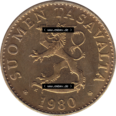 Münze Finnland / SUOMI Umlaufmünzen Sammlung in PNG 1963-1990, 50 Penny Fünfzig Penniä 1980 (Stück 1), SUOMEN TASAVALTA (5)... Sammlung