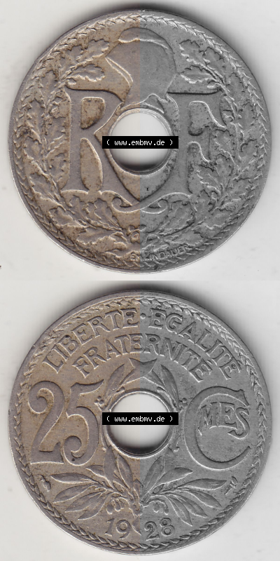 Münze Frankreich Umlaufmünzen Sammlung in PNG 1917-1937, 25 Cmes, Centimes 1928 (Stück 1) LIBERTE EGALITE FRATERNITE (4) -... Sammlung