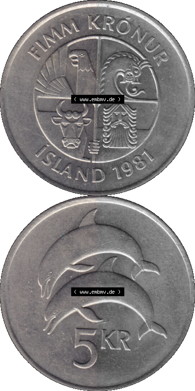 Island Umlaufmünze 1981-1992, 5 KR Kronur, Kronen 1981 Sammlung