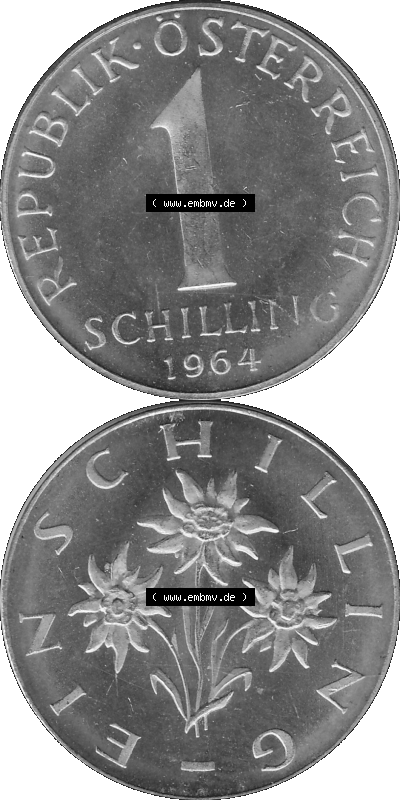 Österreich 1 / Ein Schilling in Graustufen 1959-2001, 1 Schilling 1964 (Stück 1) Graustufen Sammlung