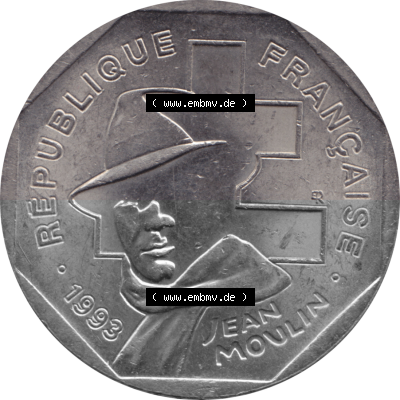 Münze Frankreich Umlaufmünzen Sammlung in PNG 1993-1993, 2 Francs Jean Moulin 1993 (Stück 1) (6) - Digitales Münzen-Bildmaterial... Sammlung