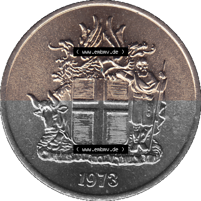 Island Umlaufmünze 1969-1980, 5 Kronur 1973 (Stück 1), 5 Isländische Kronen Sammlung