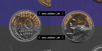 Münze Frankreich Umlaufmünzen Sammlung in PNG 2000, 10 Centimes (3) - Digitales Münzen-Bildmaterial einer französischen Francs... Sammlung