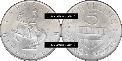 5 / Fünf Schilling Österreich in original Farbgebung von Scanner transparenten PNG 1960-1968, 5 Fünf Schilling 1968 (Stück... Sammlung