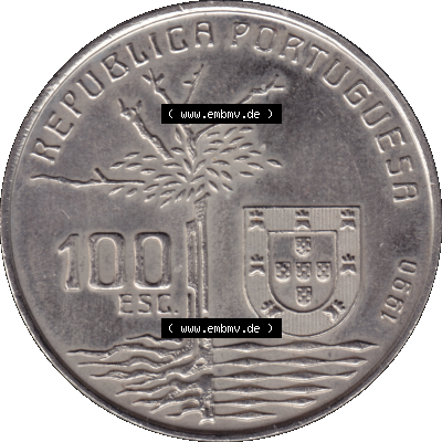'Alte Gedenkmünze aus Portugal als PNG-Grafik 1990, 100 Escudos, Camilo Castelo Braiico. Vorderseite der Gedenkmünze aus Portugal... Sammlung