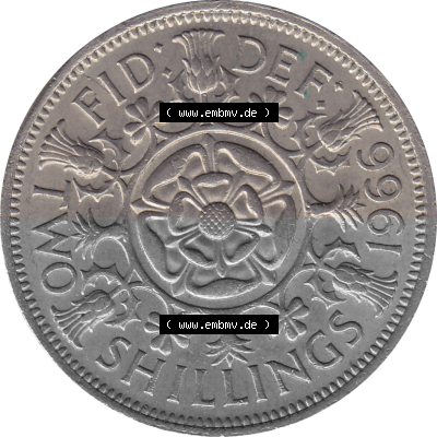 Münzen Großbritannien Umlaufmünzen Sammlung in PNG Großbritannien 1954-1970, 2 Schilling-Florin, Two Shillings, 1966 (Stück... Sammlung