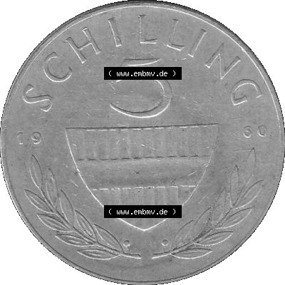 5 / Fünf Schilling Österreich in s/w Schwarzweiß bzw. Graustufen Farbgebung von Scanner transparenten PNG 1960-1968, 5 Fünf... Sammlung